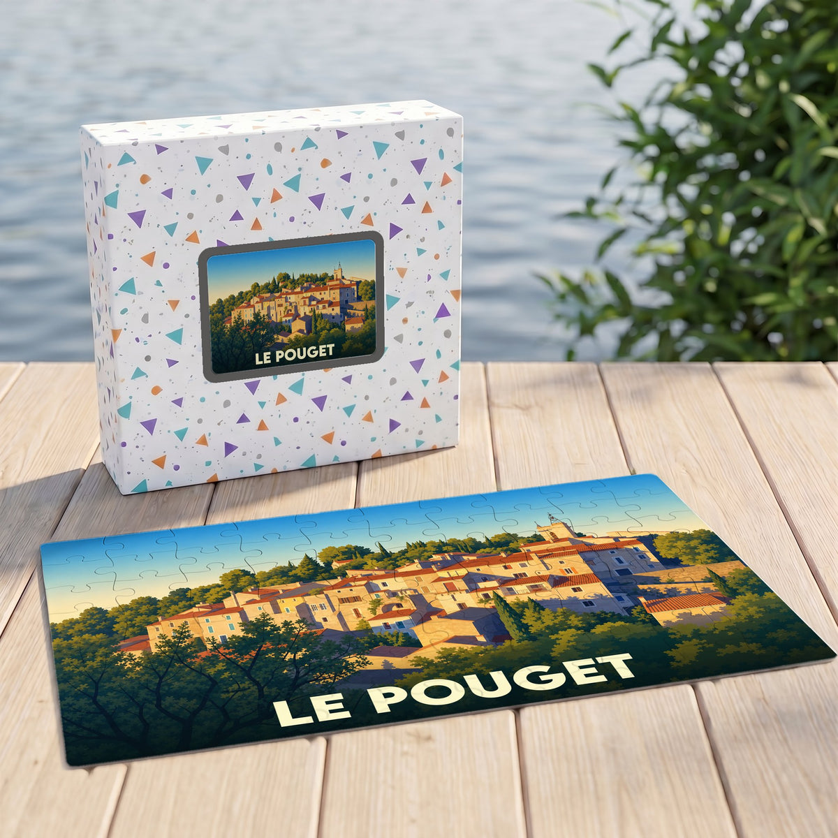 Puzzle souvenir de la ville de Le Pouget avec une illustration stylisée.