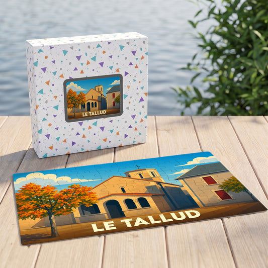 Puzzle souvenir de la ville de Le Tallud avec une illustration stylisée.