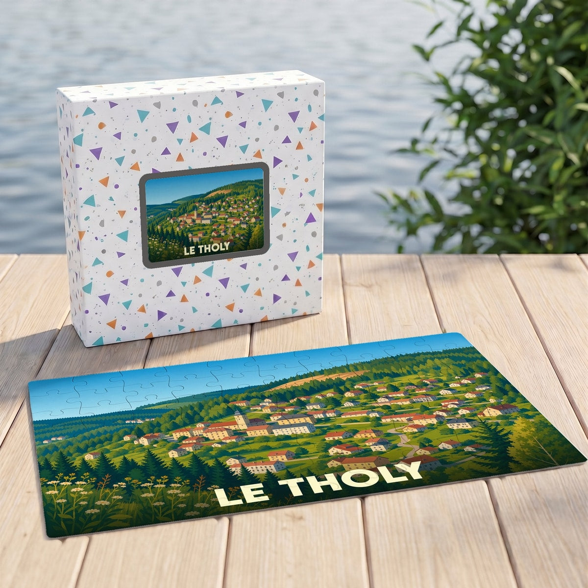 Puzzle souvenir de la ville de Le Tholy avec une illustration stylisée.