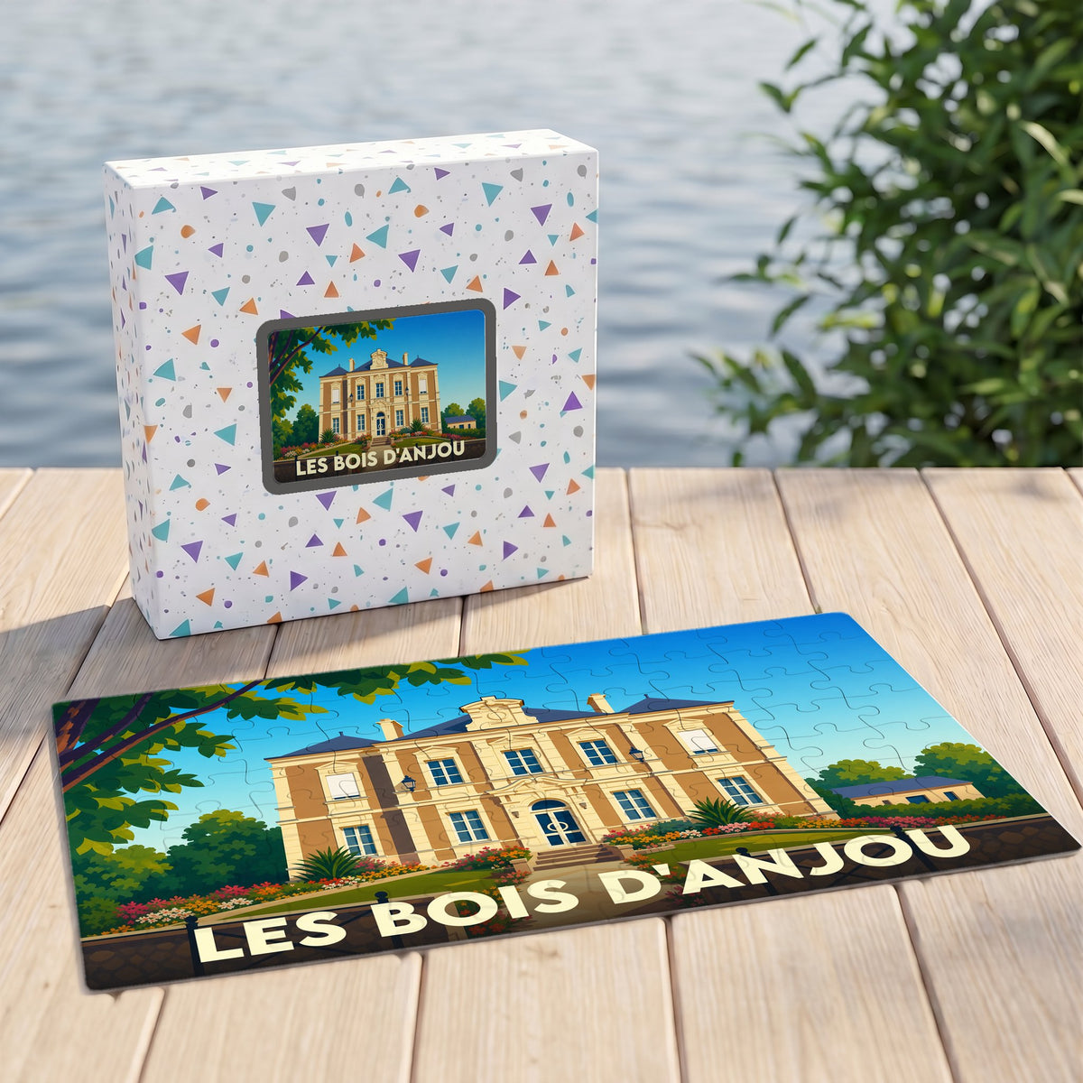 Puzzle souvenir de la commune de Les Bois d'Anjou illustrant une demeure de caractère.