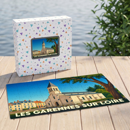 Puzzle souvenir de la ville de Les Garennes sur Loire avec une illustration stylisée.