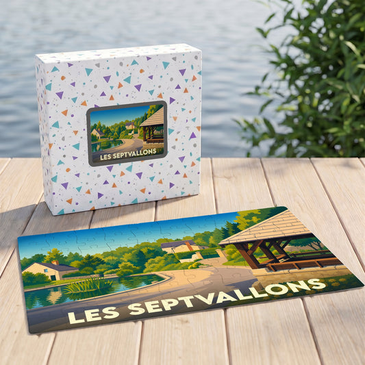 Puzzle souvenir de la ville de Les Septvallons avec une illustration stylisée et colorée.
