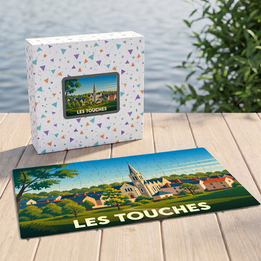 Puzzle souvenir de la ville de Les Touches avec une illustration stylisée.