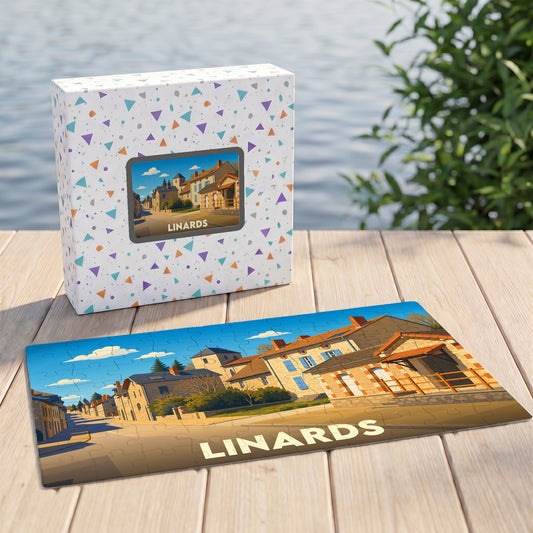 Puzzle souvenir de la ville de Linards avec une illustration stylisée.