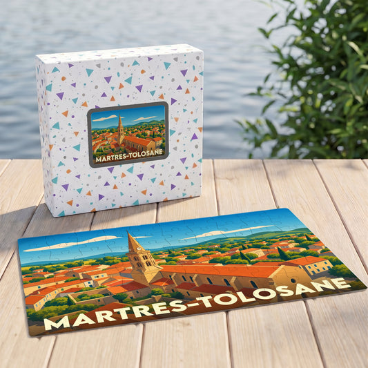 Puzzle souvenir de la ville de Martres-Tolosane avec une illustration stylisée.