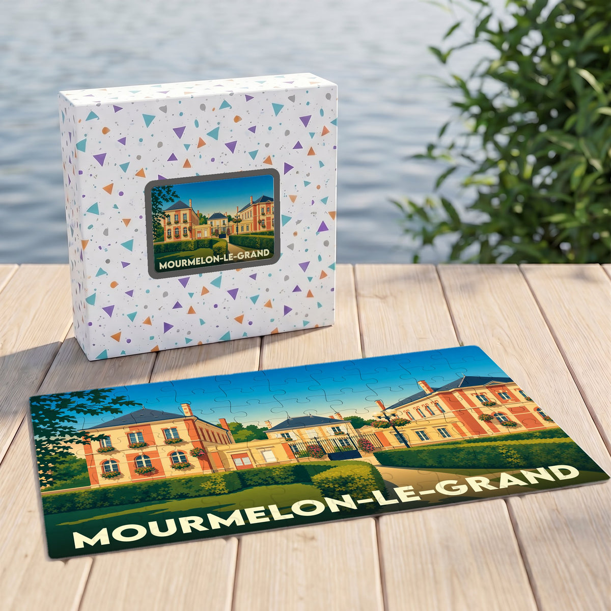 Puzzle souvenir de la ville de Mourmelon-le-Grand avec une illustration stylisée.