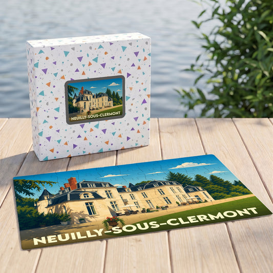 Puzzle souvenir de la ville de Neuilly-sous-Clermont avec une illustration stylisée.
