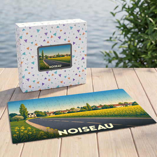 Puzzle souvenir de la ville de Noiseau avec une illustration stylisée de son paysage champêtre.