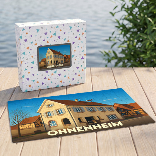 Puzzle souvenir de la ville de Ohnenheim avec une illustration stylisée.