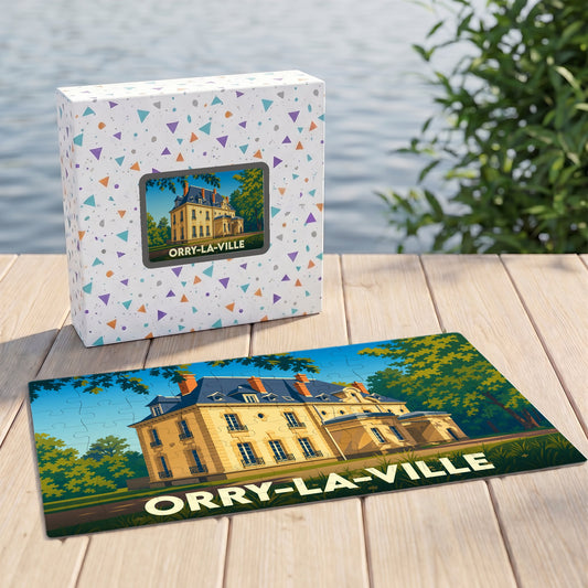 Puzzle souvenir de la ville de Orry-la-Ville illustrant un château de style classique.