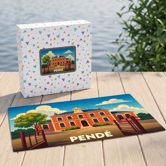 Puzzle souvenir de la ville de Pendé avec une illustration stylisée.
