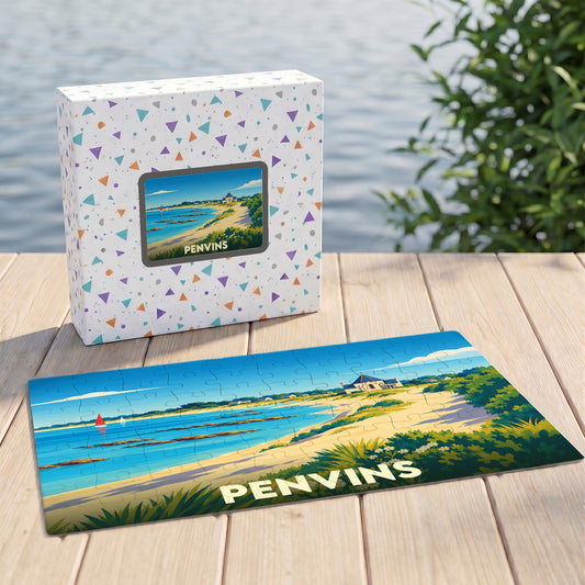 Puzzle souvenir de la ville de Penvins avec une illustration de bord de mer colorée.