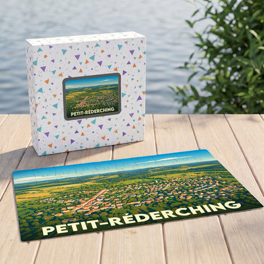Puzzle souvenir de la ville de Petit-Réderching avec une illustration panoramique stylisée.