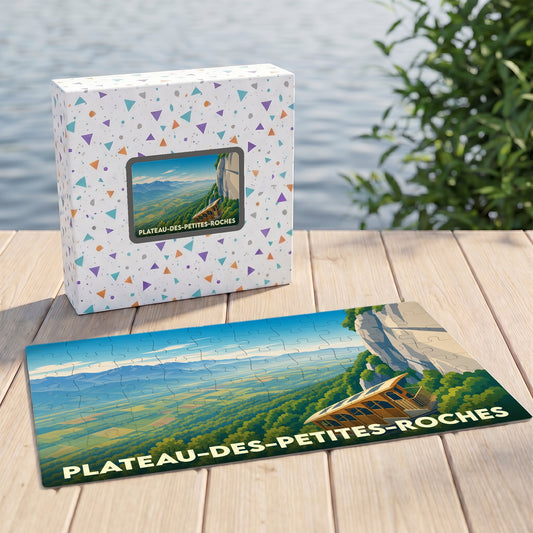Puzzle souvenir de la commune de Plateau-des-Petites-Roches illustrant son célèbre funiculaire à flanc de montagne.