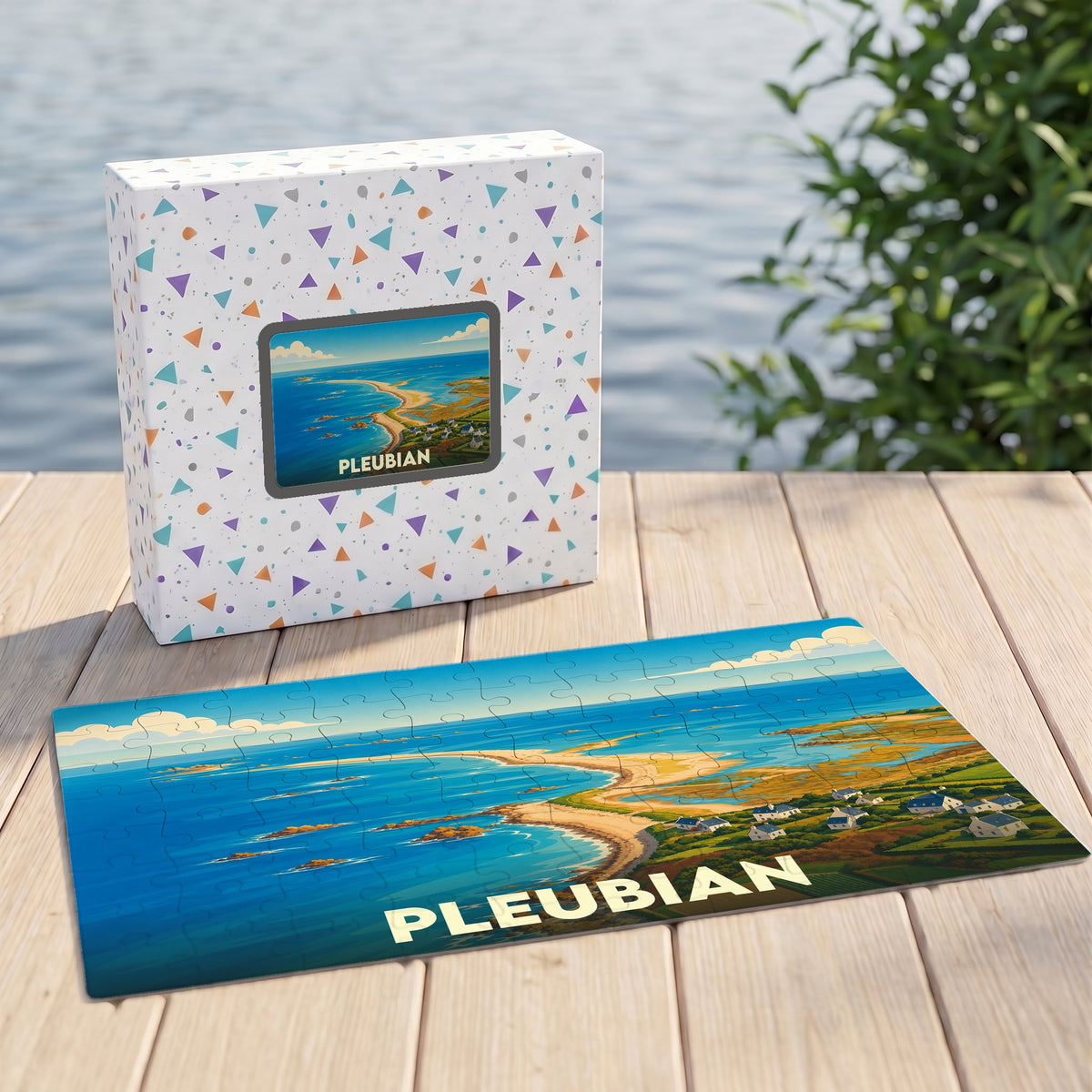 Puzzle souvenir de la ville de Pleubian présentant une illustration côtière stylisée.