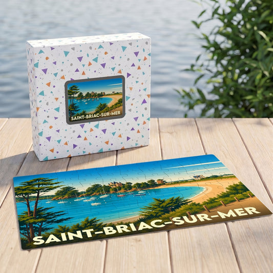 Puzzle souvenir de la ville de Saint-Briac-sur-Mer avec son illustration balnéaire stylisée.