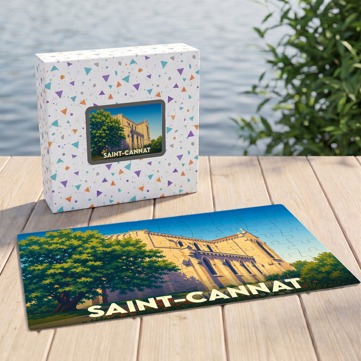 Puzzle souvenir de la ville de Saint-Cannat avec une illustration stylisée.