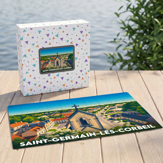 Puzzle souvenir de la ville de Saint-Germain-lès-Corbeil avec une illustration stylisée.