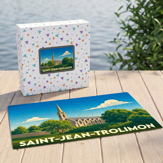 Puzzle souvenir de la ville de Saint-Jean-Trolimon avec une illustration stylisée.