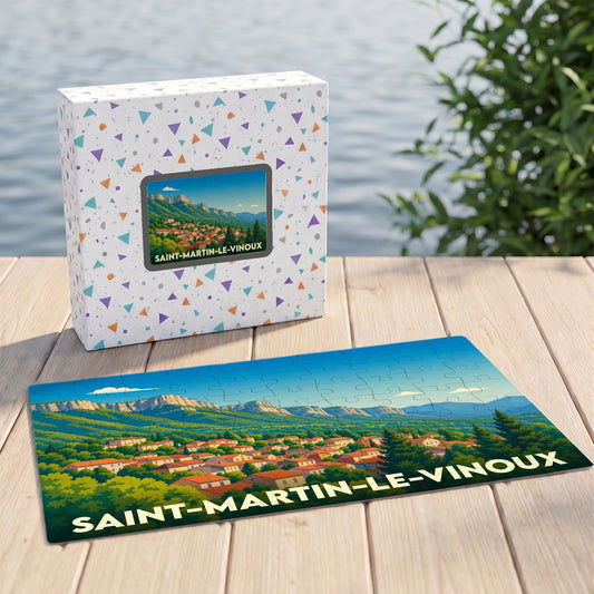 Puzzle souvenir de la ville de Saint-Martin-le-Vinoux avec une illustration de son paysage montagneux.