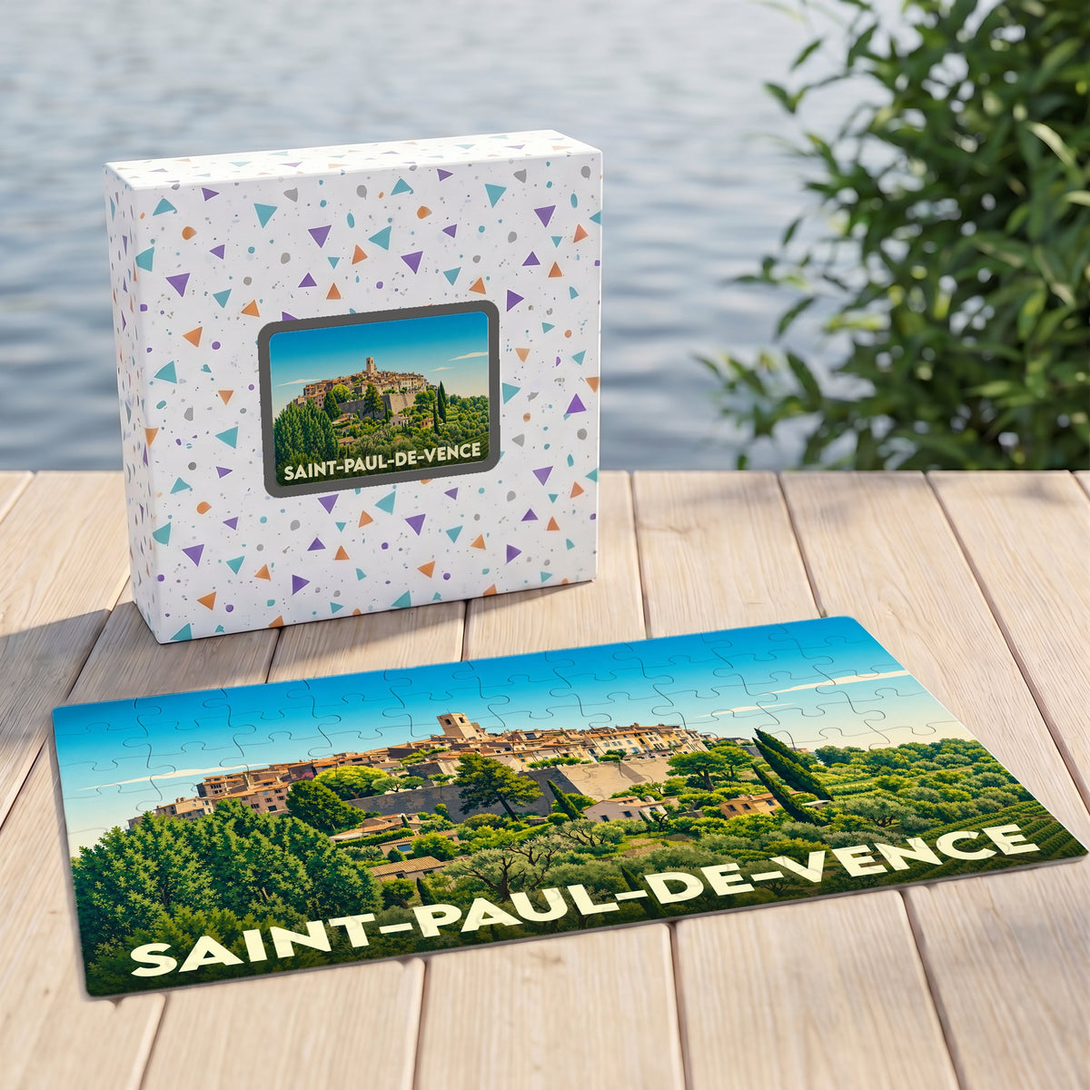 Puzzle souvenir de la ville de Saint-Paul-de-Vence illustrant son village perché.