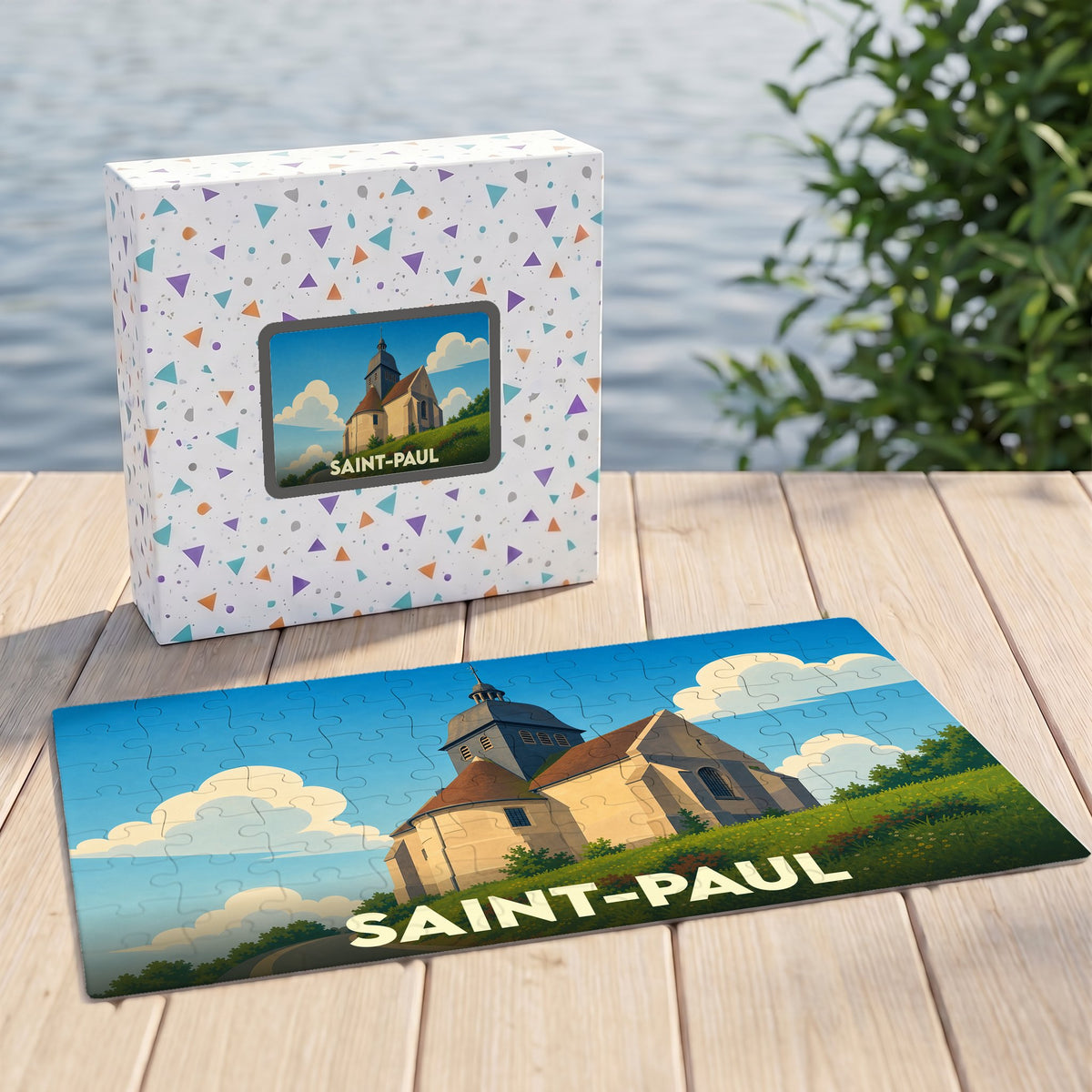 Puzzle souvenir de la ville de Saint-Paul avec une illustration stylisée.