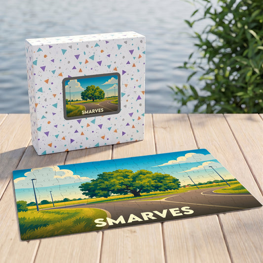 Puzzle souvenir de la ville de Smarves illustrant un paysage de campagne arboré.