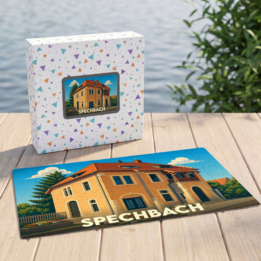 Puzzle souvenir de la ville de Spechbach illustrant une grande maison de caractère.