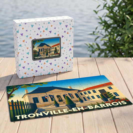 Puzzle souvenir de la ville de Tronville-en-Barrois avec une illustration stylisée de sa mairie.