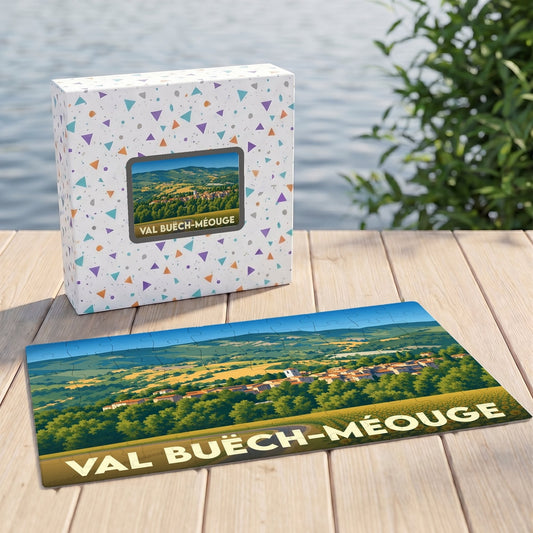 Puzzle souvenir de la commune de Val Buëch-Méouge avec une illustration paysagère stylisée.