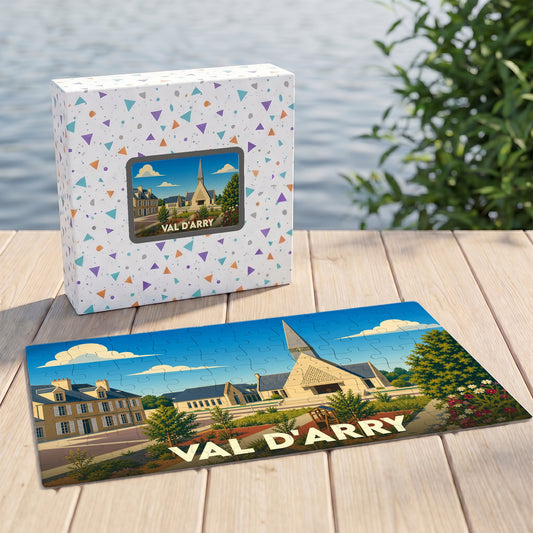Puzzle souvenir de la commune de Val d'Arry avec une illustration colorée de son paysage urbain.