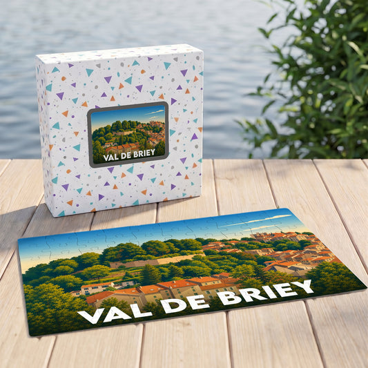 Puzzle souvenir de la ville de Val de Briey avec une illustration stylisée et colorée de ses paysages.