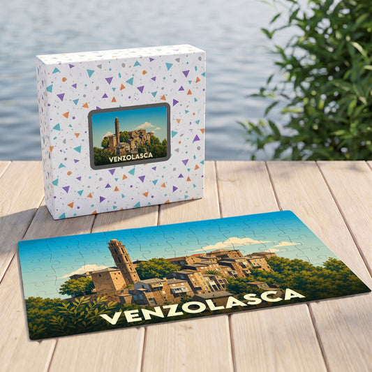 Puzzle souvenir de la ville de Venzolasca avec une illustration stylisée.