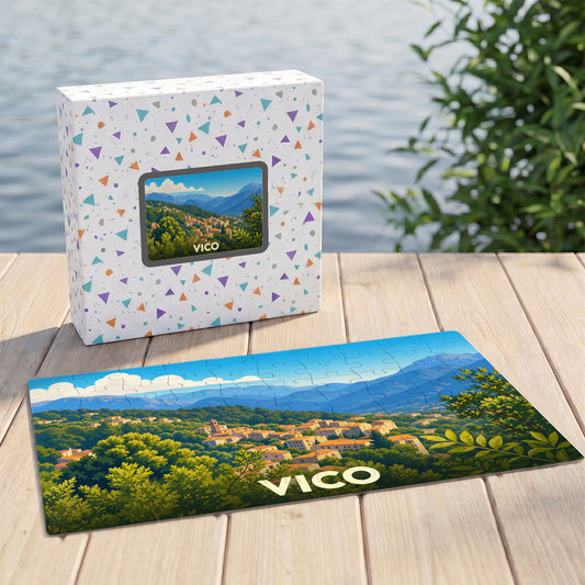 Puzzle souvenir de la ville de Vico avec une illustration de paysage panoramique.