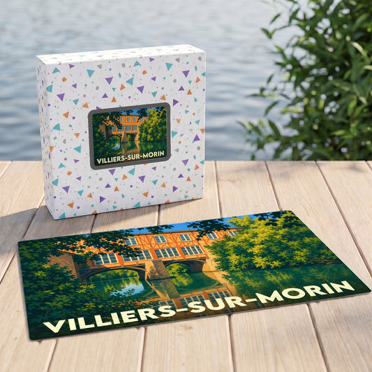 Puzzle souvenir de la ville de Villiers-sur-Morin avec une illustration stylisée.