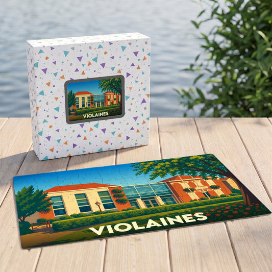 Puzzle souvenir de la ville de Violaines avec une illustration stylisée du bâtiment municipal.