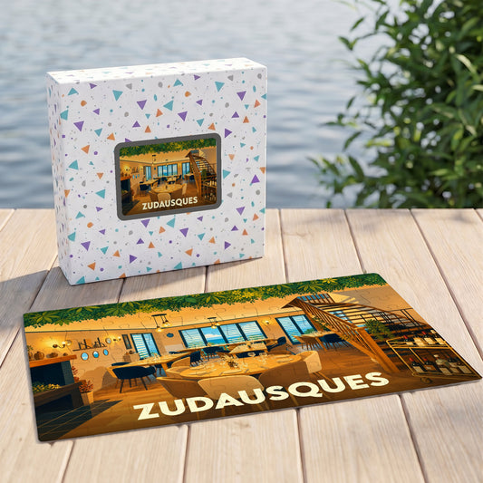 Puzzle souvenir de la ville de Zudausques représentant l'intérieur chaleureux d'un restaurant.