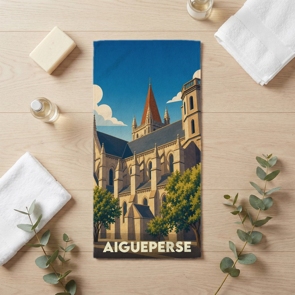 Serviette de bain 30 cm x 60 cm souvenir de Aigueperse