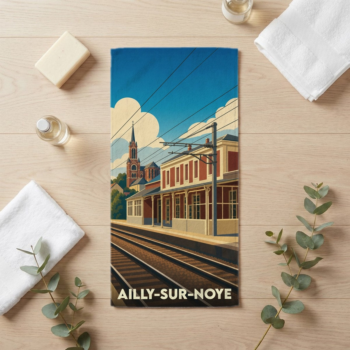 Serviette de bain 30 cm x 60 cm souvenir de Ailly-sur-Noye