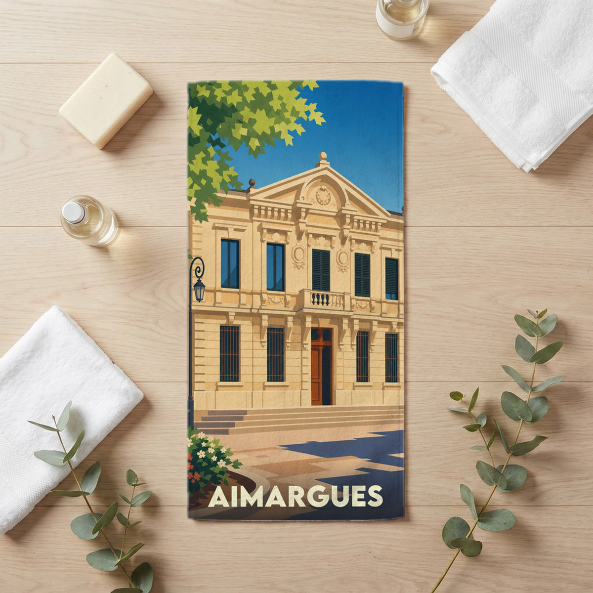 Serviette de bain 30 cm x 60 cm souvenir de Aimargues