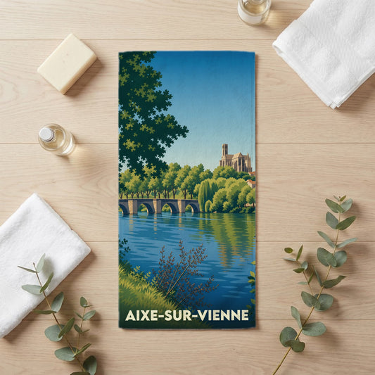 Serviette de bain 30 cm x 60 cm souvenir de Aixe-sur-Vienne