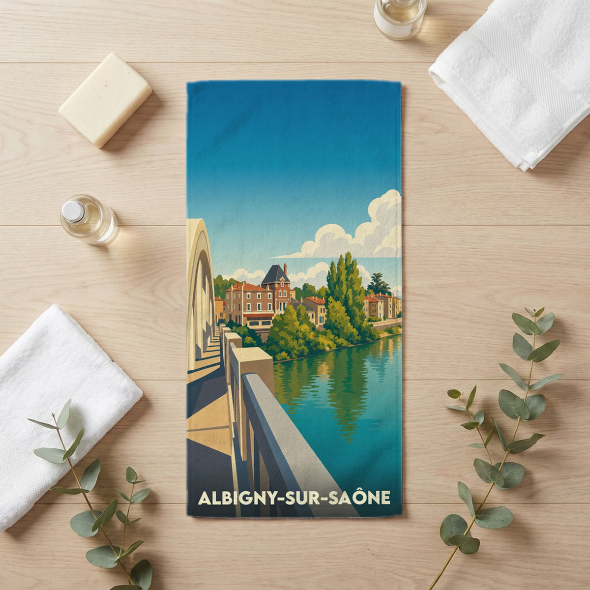 Serviette de bain 30 cm x 60 cm souvenir de Albigny-sur-Saône