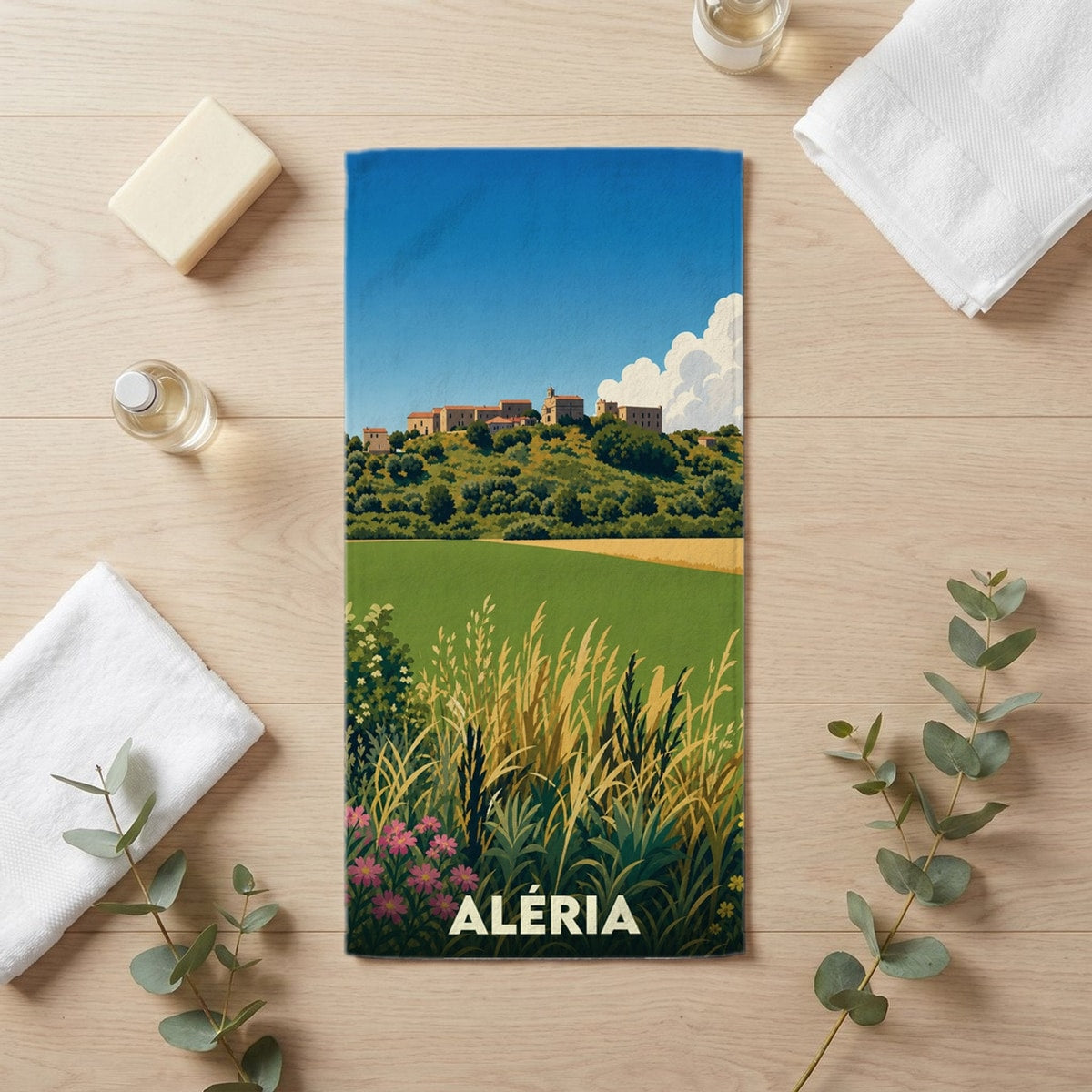 Serviette de bain 30 cm x 60 cm souvenir de Aléria