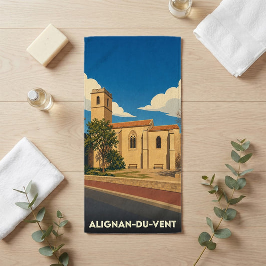 Serviette de bain 30 cm x 60 cm souvenir de Alignan-du-Vent