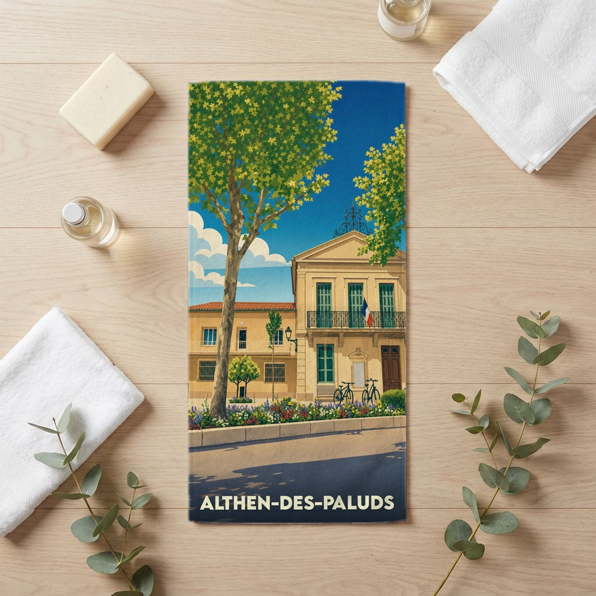Serviette de bain 30 cm x 60 cm souvenir de Althen-des-Paluds