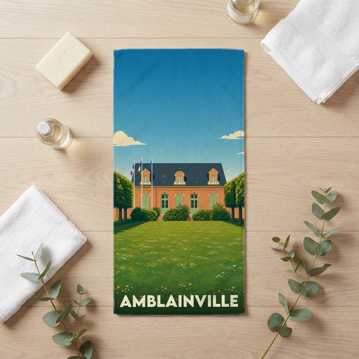 Serviette de bain 30 cm x 60 cm souvenir de Amblainville