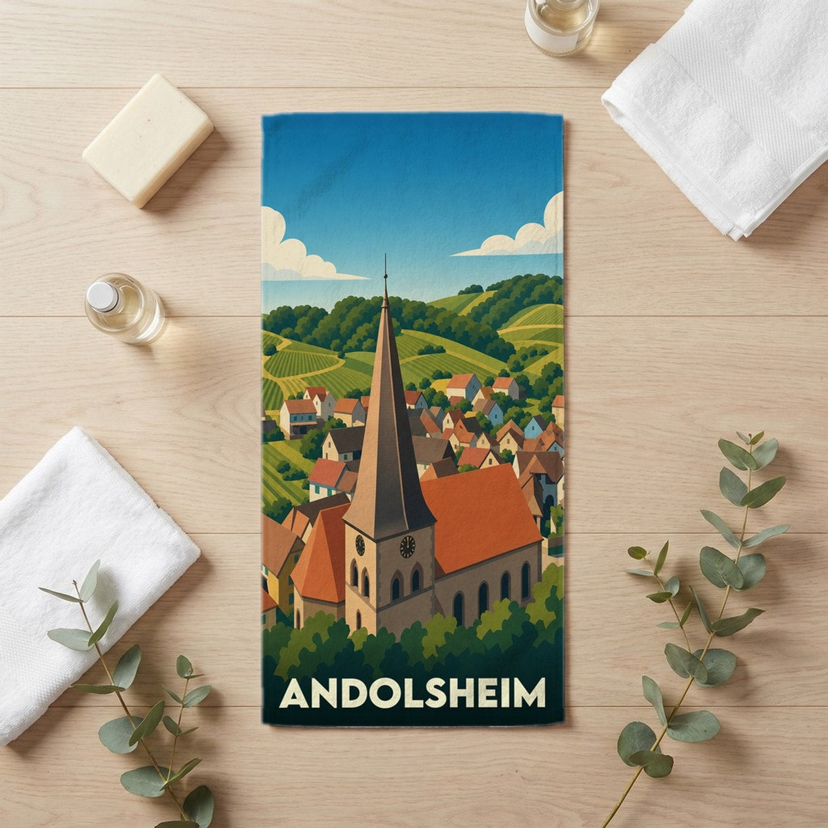 Serviette de bain 30 cm x 60 cm souvenir de Andolsheim