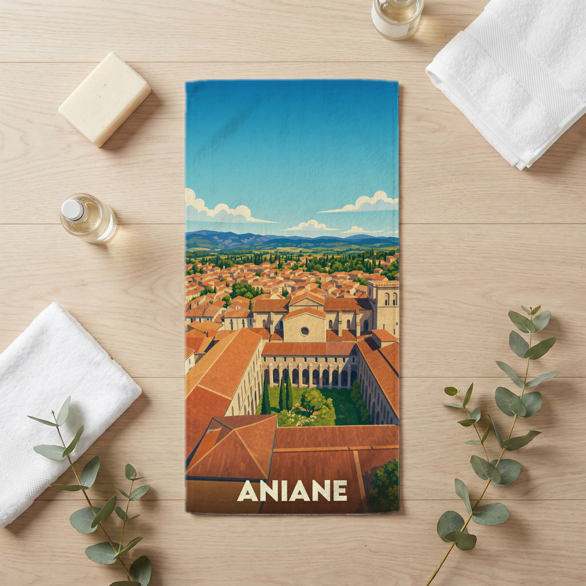 Serviette de bain 30 cm x 60 cm souvenir de Aniane