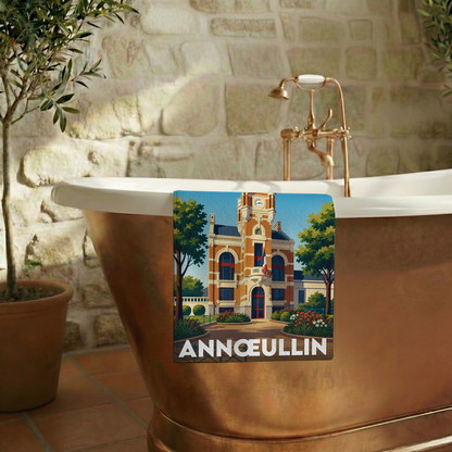Serviette de bain souvenir de la ville de Annœullin avec une illustration stylisée.