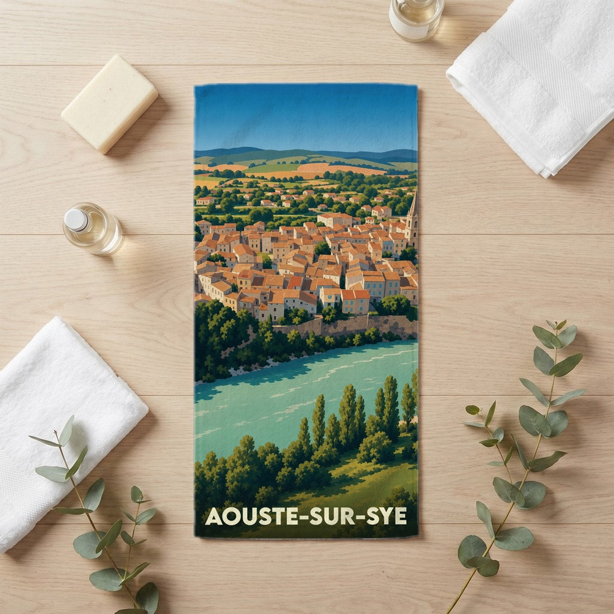 Serviette de bain 30 cm x 60 cm souvenir de Aouste-sur-Sye